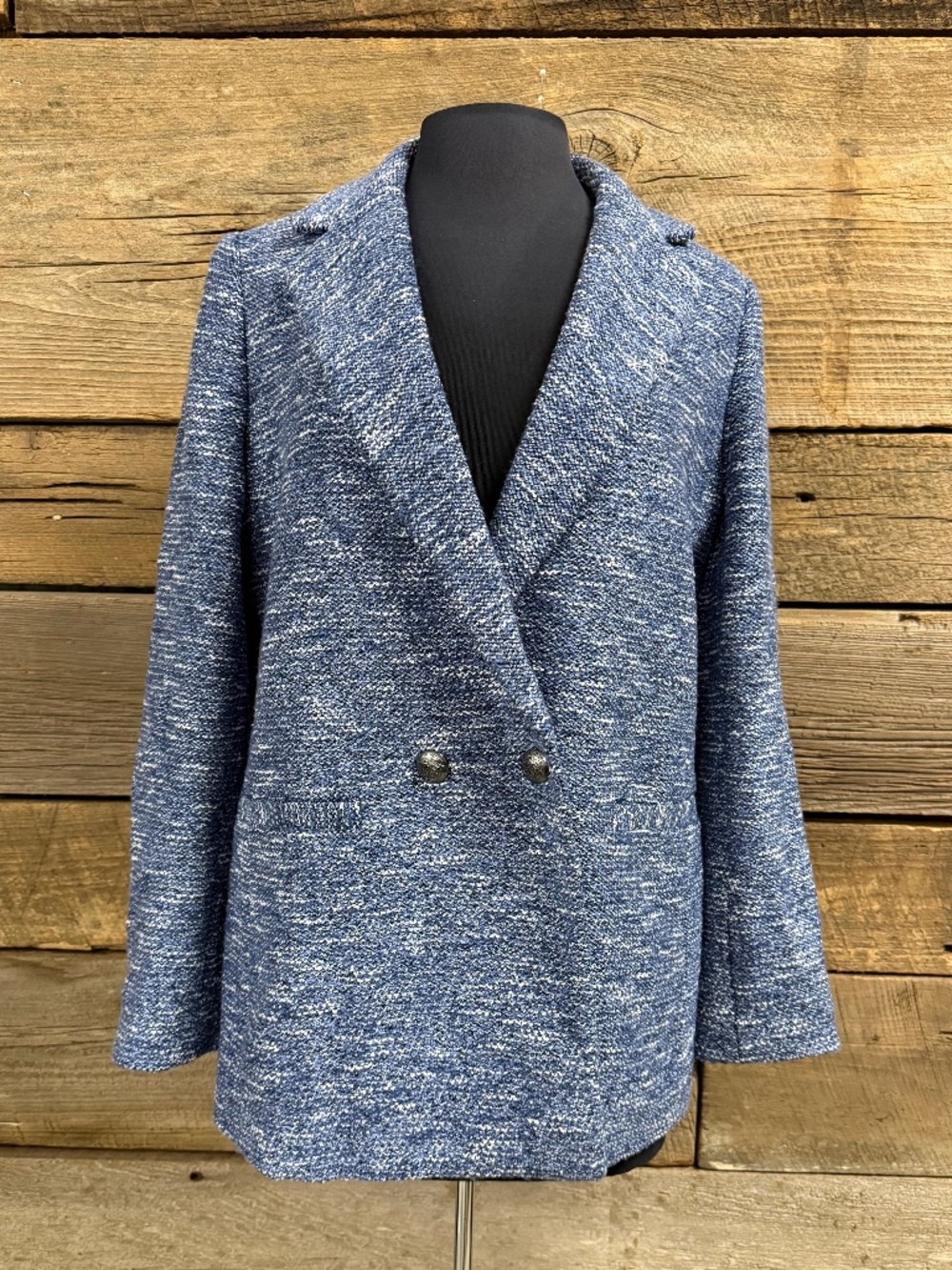 Talbots Double Breasted Blazer, Blue/White tweed, Size 8